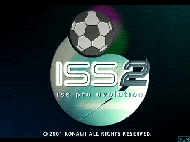 Title screen of the game ISS Pro Evolution 2 on Sony Playstation