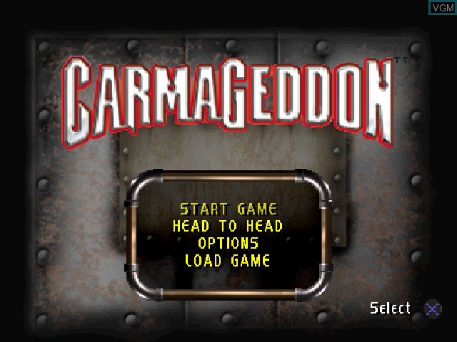 Title screen of the game Carmageddon on Sony Playstation