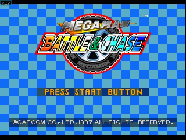 Title screen of the game Mega Man Battle & Chase on Sony Playstation