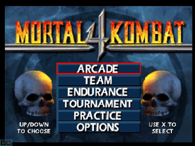 Title screen of the game Mortal Kombat 4 on Sony Playstation