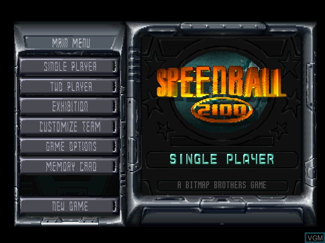 Title screen of the game Speedball 2100 on Sony Playstation