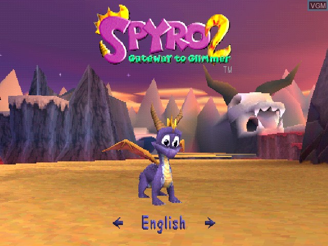 Title screen of the game Spyro 2 - Gateway to Glimmer on Sony Playstation