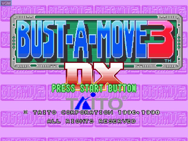 Title screen of the game Bust-A-Move 3 DX on Sony Playstation