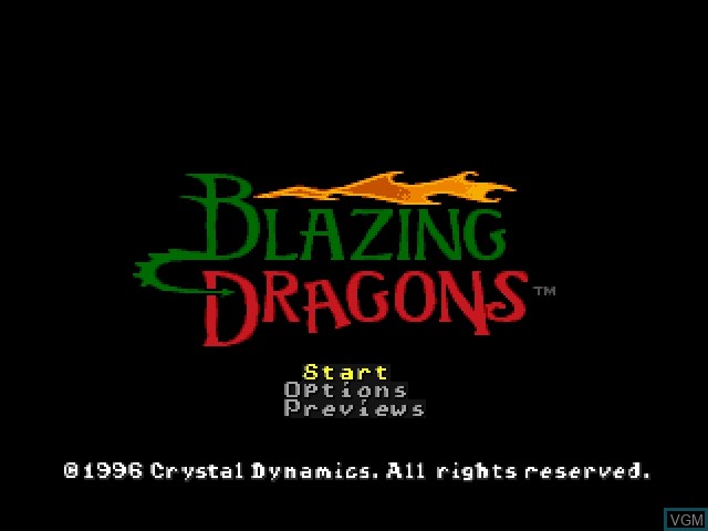 Title screen of the game Blazing Dragons on Sony Playstation