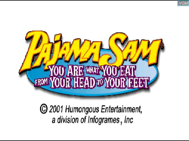 Title screen of the game Pajama Sam - You are What you Eat from Your Head to Your Feet on Sony Playstation