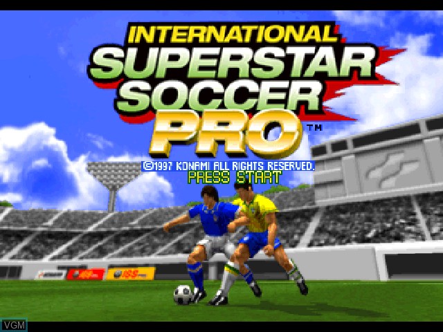 Title screen of the game International Superstar Soccer Pro on Sony Playstation