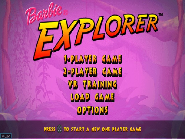 Title screen of the game Barbie Explorer on Sony Playstation