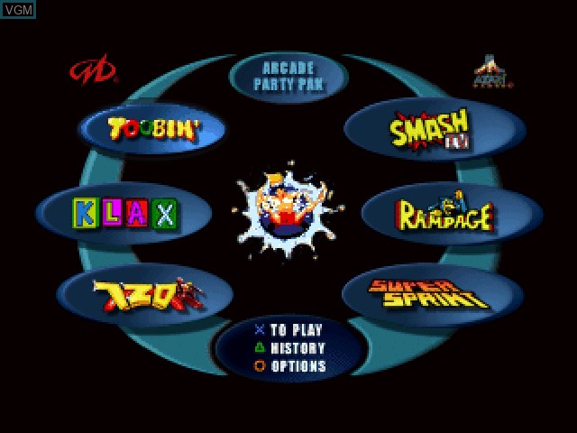 Title screen of the game Arcade Party Pak on Sony Playstation