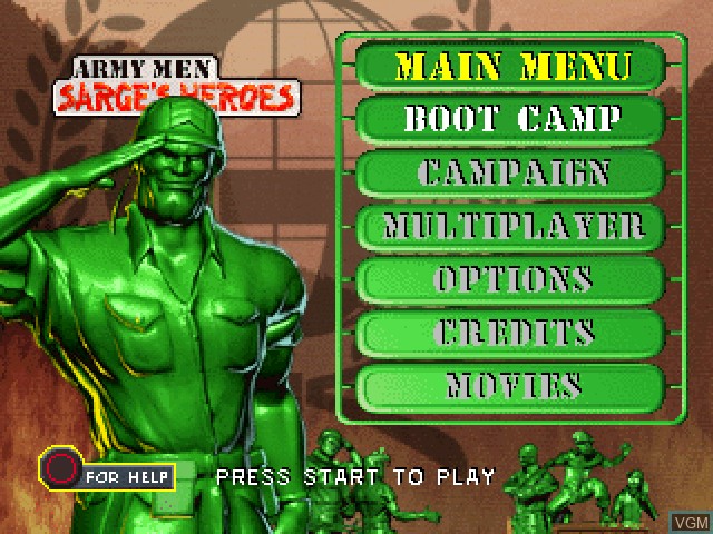 Title screen of the game Army Men - Sarge's Heroes on Sony Playstation