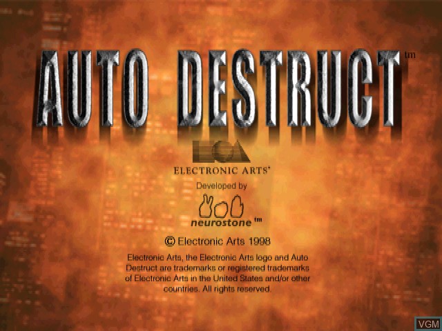 Title screen of the game Auto Destruct on Sony Playstation