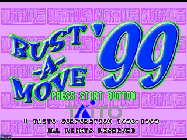 Title screen of the game Bust-A-Move '99 on Sony Playstation