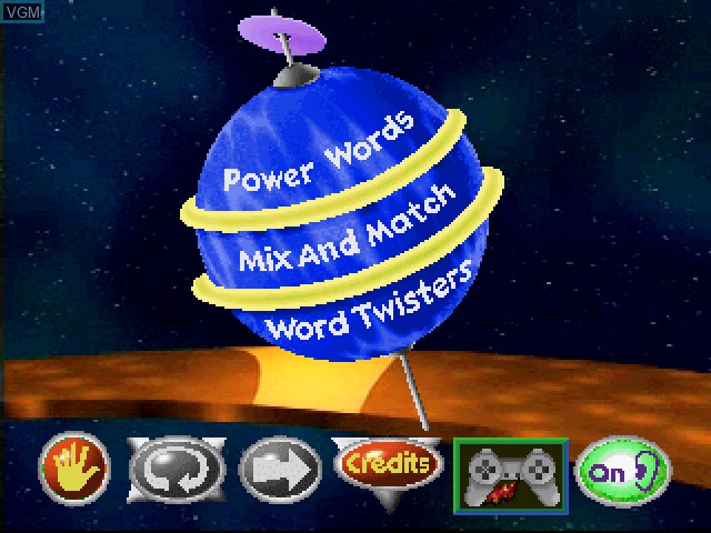 Title screen of the game Cosmic Cookoff - Language Arts on Sony Playstation