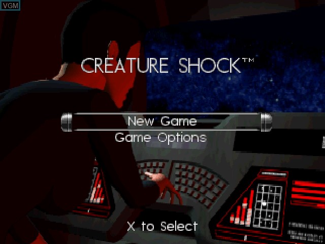 Title screen of the game Creature Shock on Sony Playstation