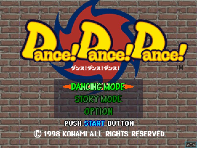 Title screen of the game Dance! Dance! Dance! on Sony Playstation