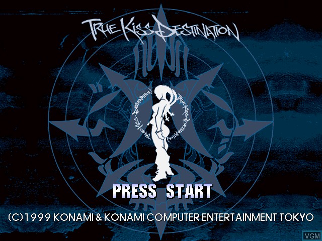 Title screen of the game Dancing Stage featuring True Kiss Destination on Sony Playstation