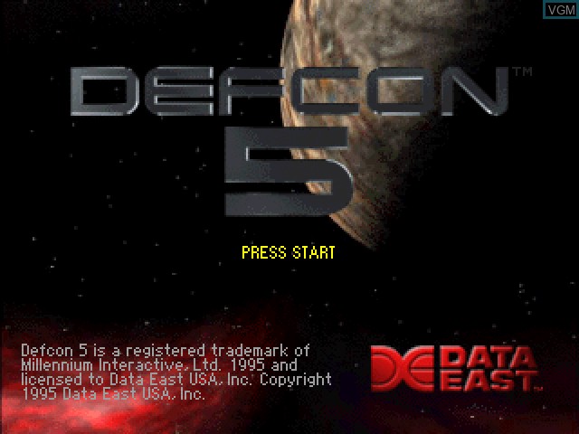 Title screen of the game DefCon 5 - Peace Has a Price on Sony Playstation