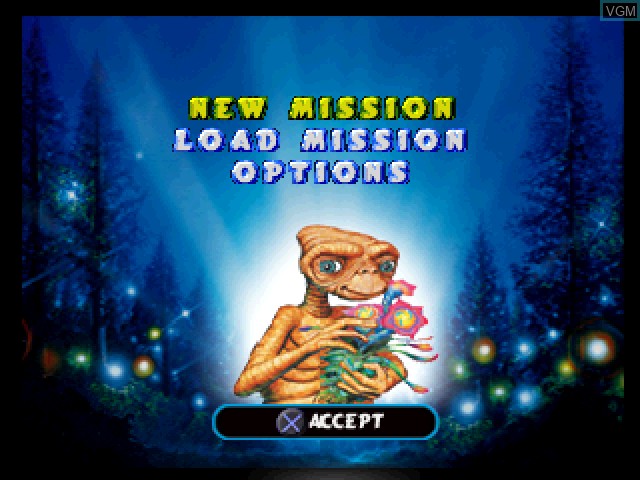 Title screen of the game E.T. The Extra-Terrestrial - Interplanetary Mission on Sony Playstation