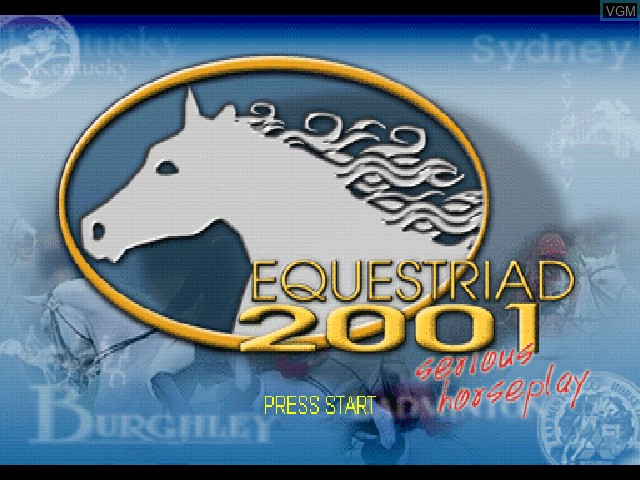 Title screen of the game Equestriad 2001 on Sony Playstation
