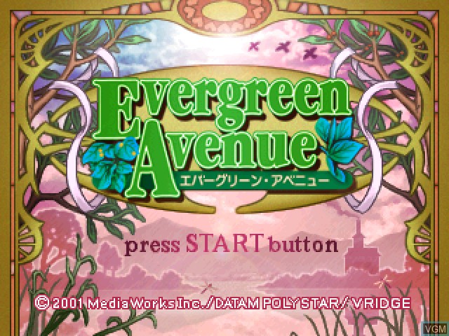 Title screen of the game Evergreen Avenue on Sony Playstation