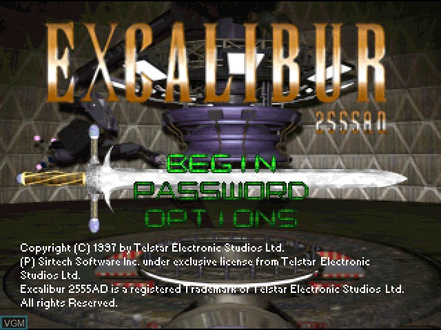 Title screen of the game Excalibur 2555 A.D. on Sony Playstation