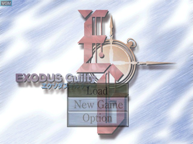 Title screen of the game Exodus Guilty on Sony Playstation