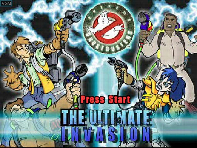 Title screen of the game Extreme Ghostbusters - The Ultimate Invasion on Sony Playstation