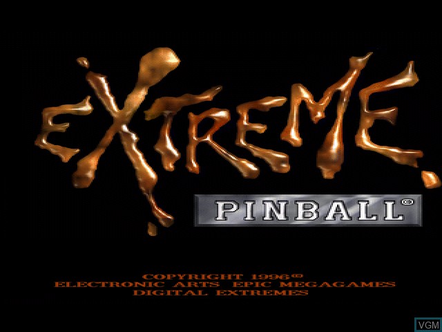 Title screen of the game Extreme Pinball on Sony Playstation