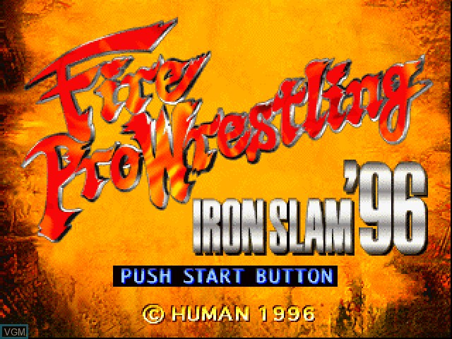 Title screen of the game Fire ProWrestling Iron Slam '96 on Sony Playstation