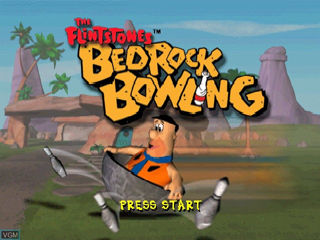 Title screen of the game Flintstones, The - Bedrock Bowling on Sony Playstation