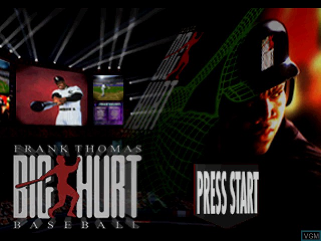 Title screen of the game Frank Thomas Big Hurt Baseball on Sony Playstation