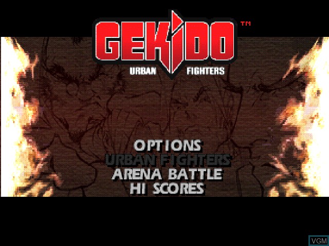 Title screen of the game Gekido - Urban Fighters on Sony Playstation