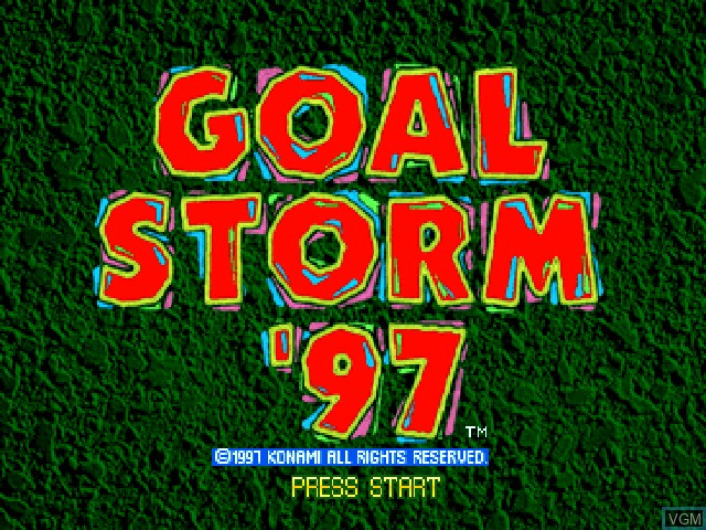 Title screen of the game Goal Storm '97 on Sony Playstation