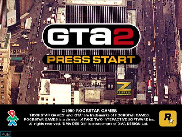 Title screen of the game Grand Theft Auto 2 on Sony Playstation