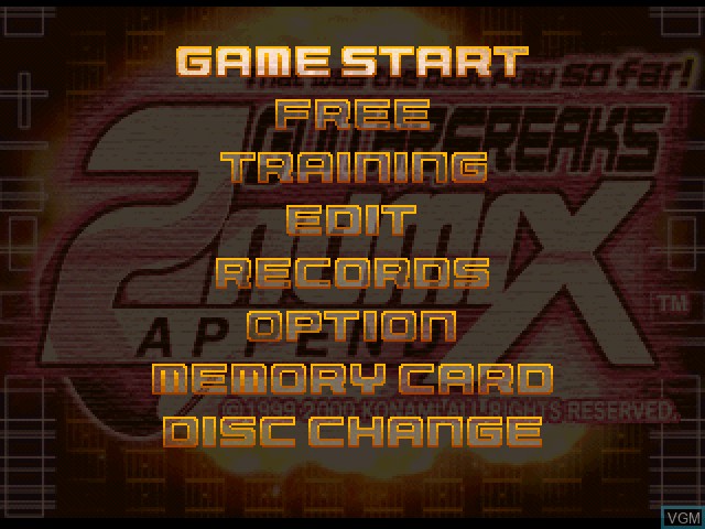 Title screen of the game Guitar Freaks Append 2nd Mix on Sony Playstation