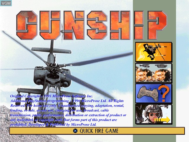 Title screen of the game Gunship on Sony Playstation