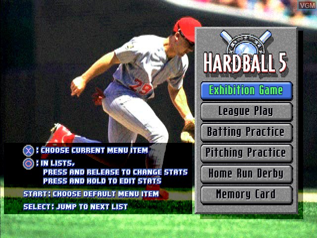 Title screen of the game HardBall 5 on Sony Playstation