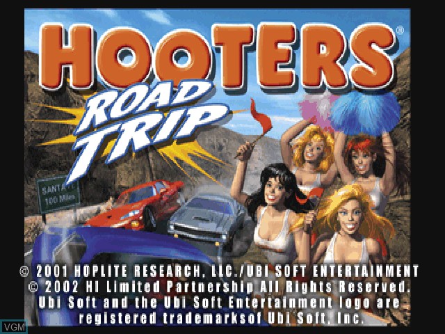 Title screen of the game Hooters Road Trip on Sony Playstation