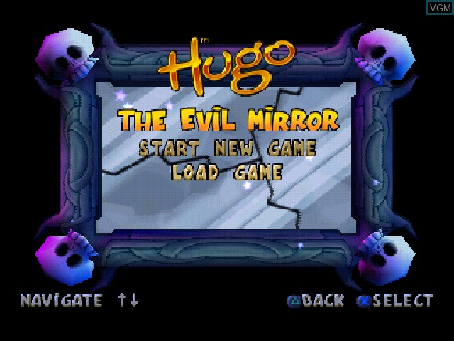 Title screen of the game Hugo - The Evil Mirror on Sony Playstation