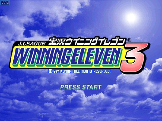 Title screen of the game J.League Jikkyou Winning Eleven 3 on Sony Playstation