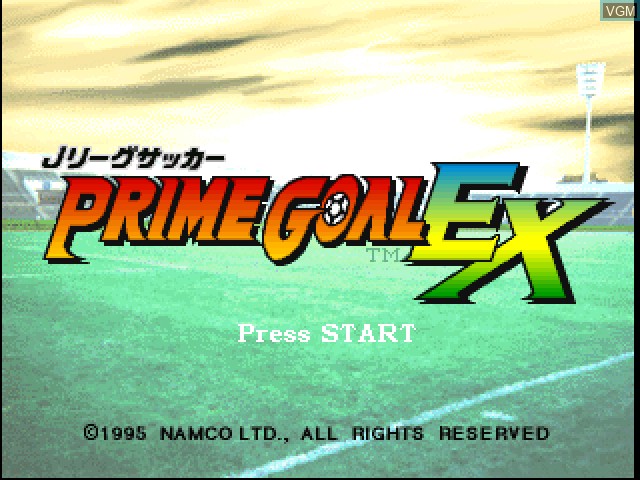 Title screen of the game J.League Soccer Prime Goal EX on Sony Playstation