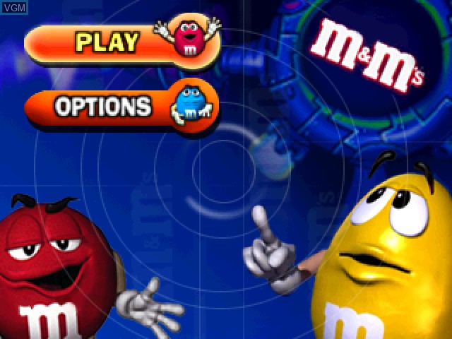 Title screen of the game M&M's Shell Shocked on Sony Playstation