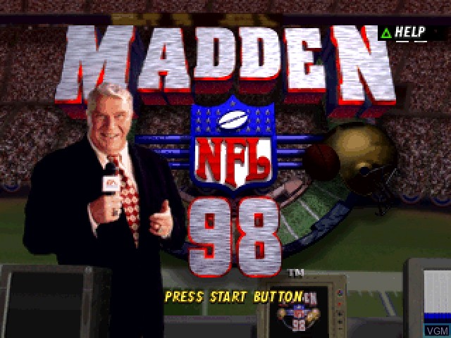 Title screen of the game Madden NFL 98 on Sony Playstation