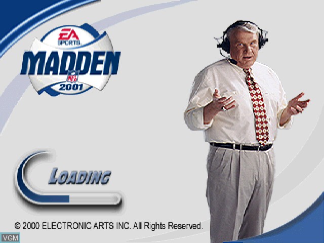 Title screen of the game Madden NFL 2001 on Sony Playstation