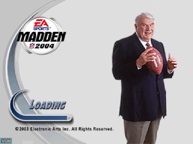 Title screen of the game Madden NFL 2004 on Sony Playstation