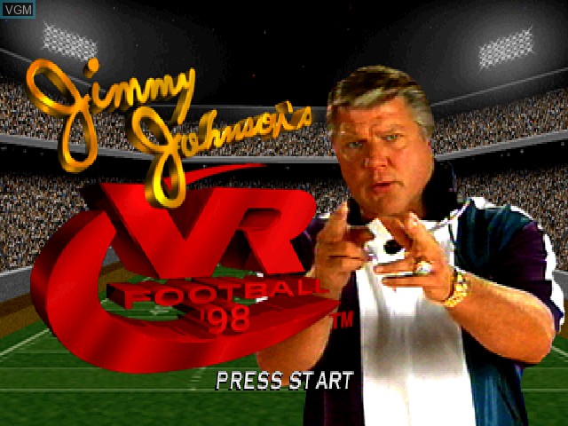 Title screen of the game Jimmy Johnson's VR Football '98 on Sony Playstation