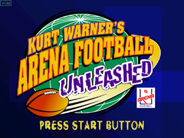Title screen of the game Kurt Warner's Arena Football Unleashed on Sony Playstation