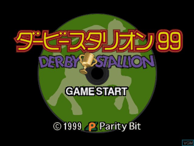 Title screen of the game Derby Stallion '99 on Sony Playstation