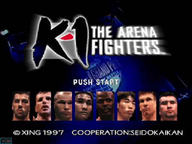 Title screen of the game K-1 The Arena Fighters on Sony Playstation