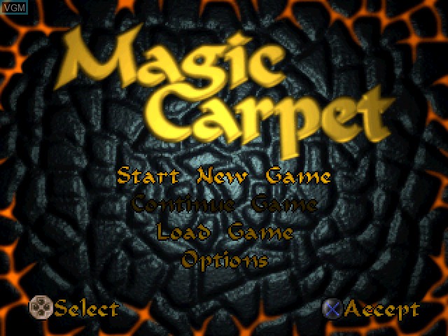 Title screen of the game Magic Carpet on Sony Playstation