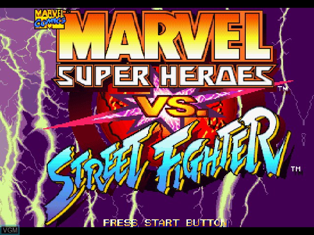 Title screen of the game Marvel Super Heroes vs. Street Fighter on Sony Playstation